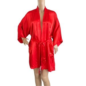 VTG Health Satin Kimono Robe Embroidered Dragon Belt Loops Pockets